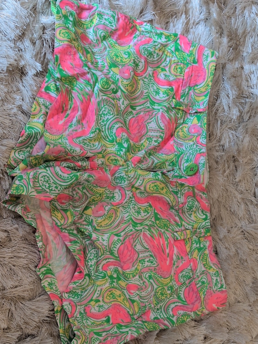 lilly Pulitzer Neon Pink & Green Paisley Flamingo Shorts